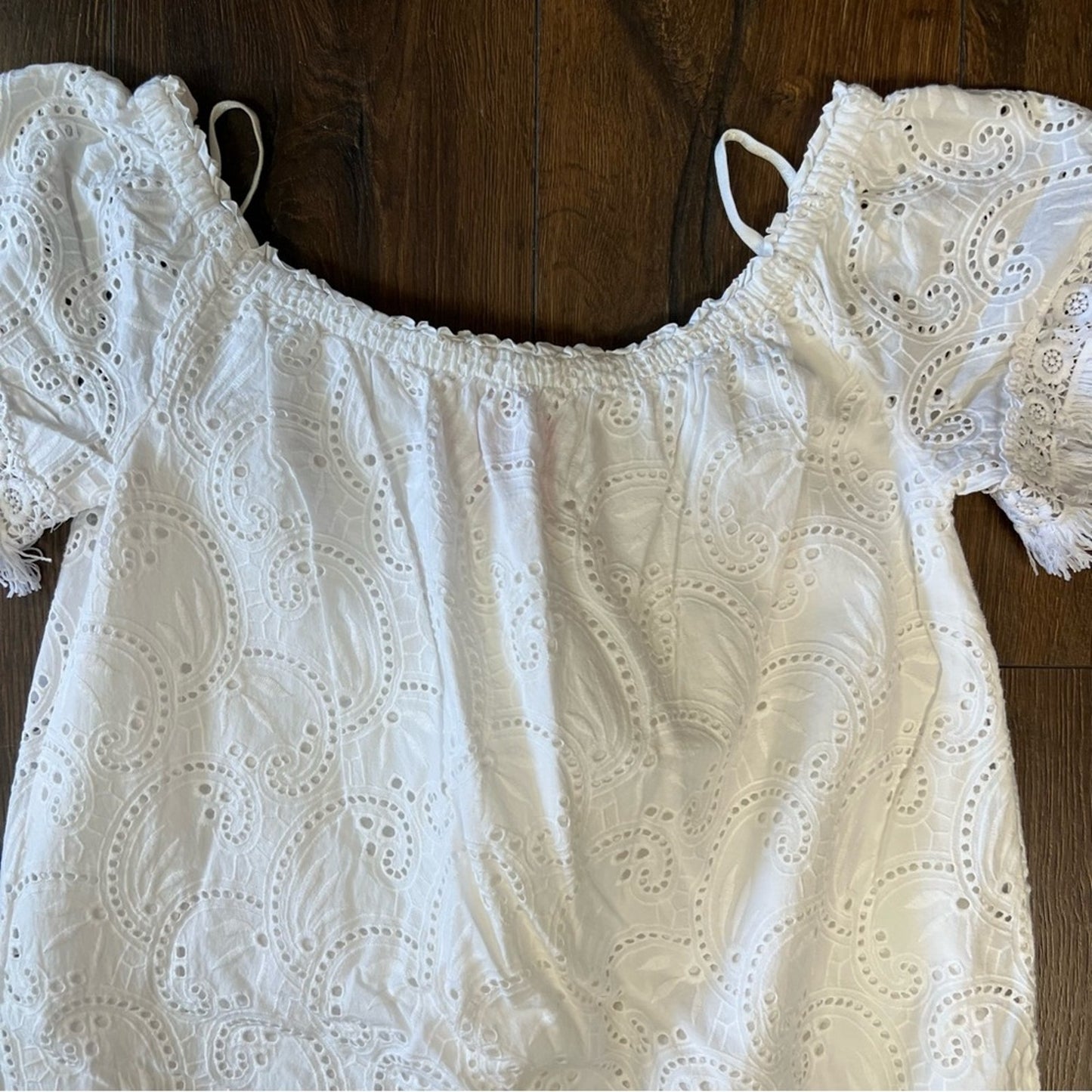 Lilly Pulitzer Shanelle Resort White Swirl Eyelet Off Shoulder Sash SZ MED