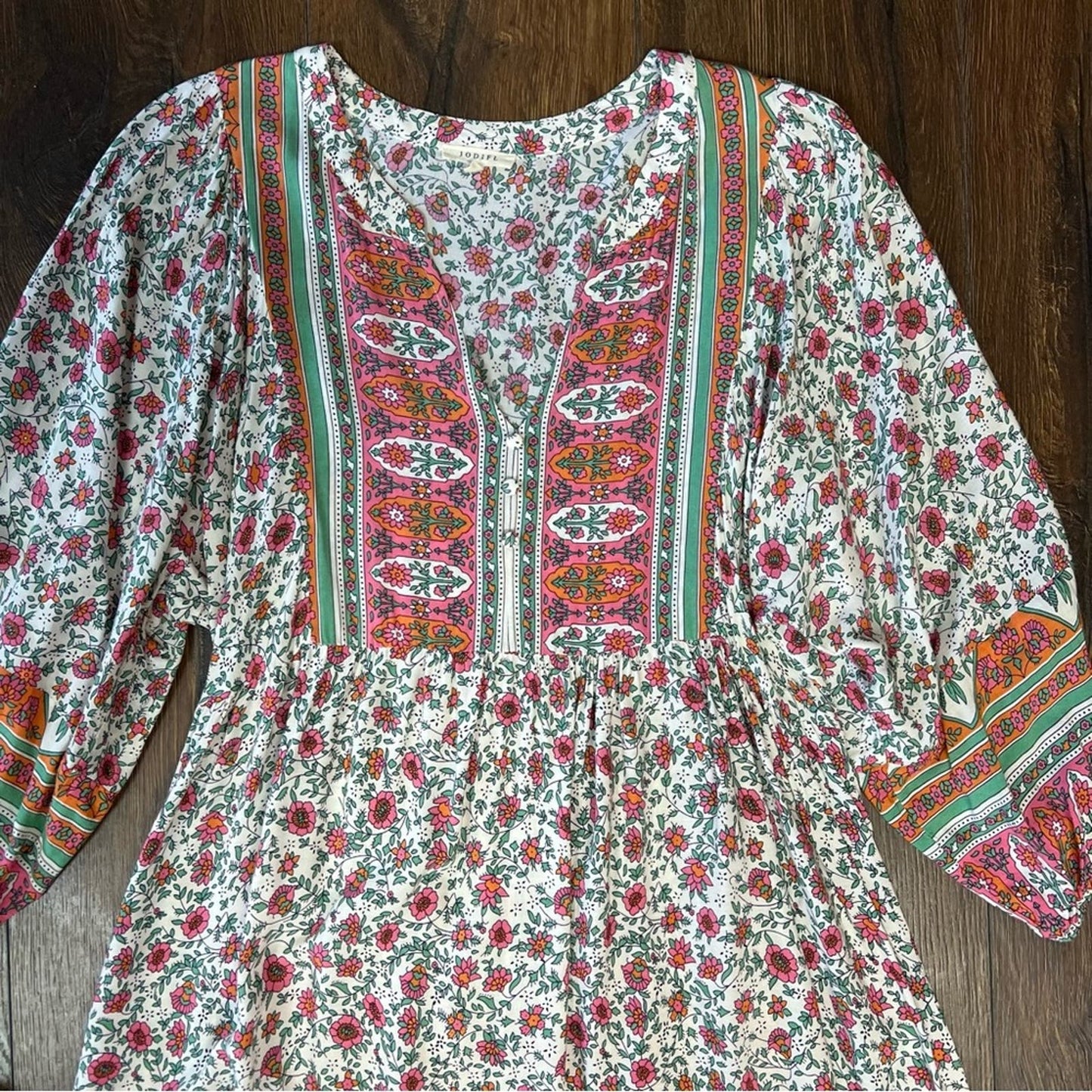 JODIFL green and pink floral midi dress SZ SM