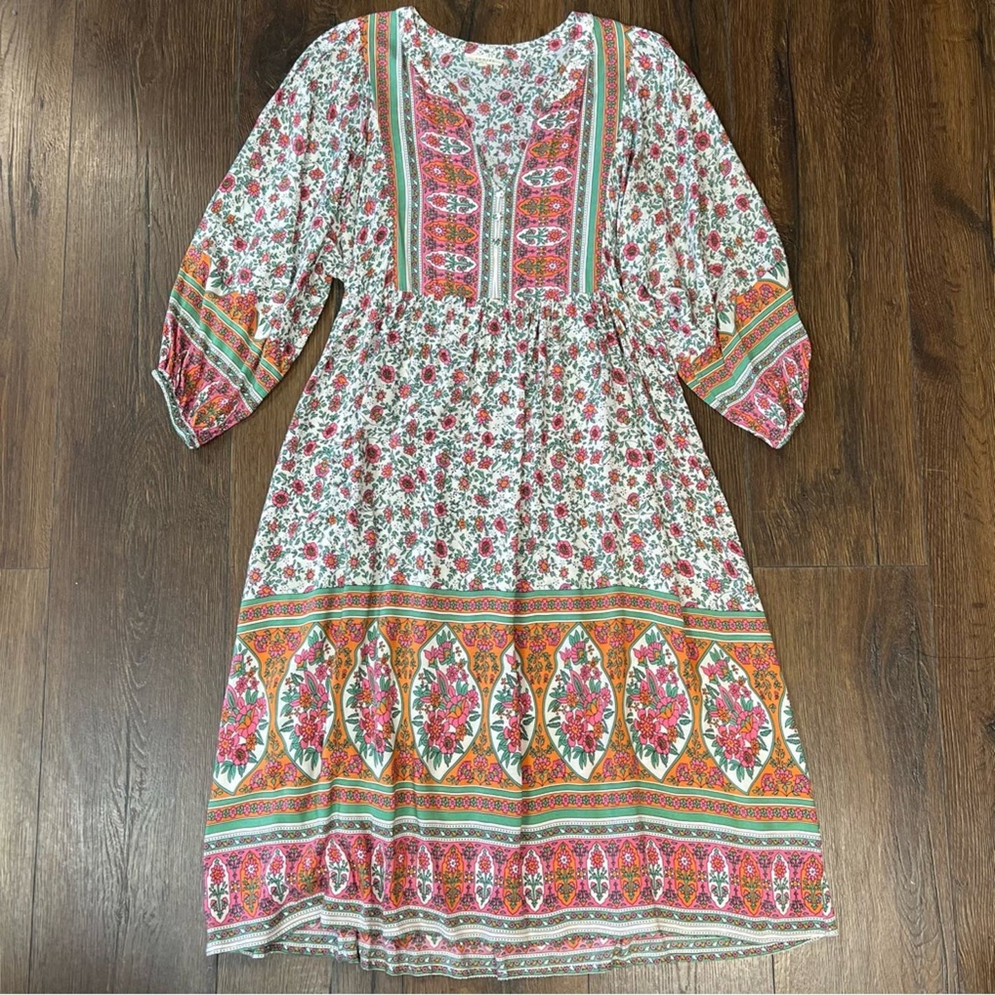 JODIFL green and pink floral midi dress SZ SM