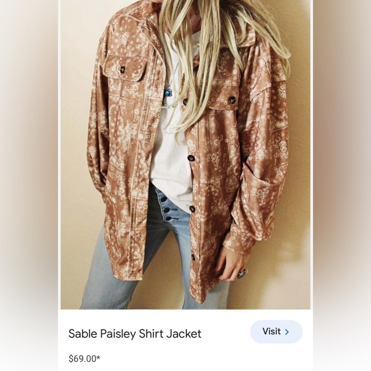 BiBi Sable Paisley shirt jacket SZ LG