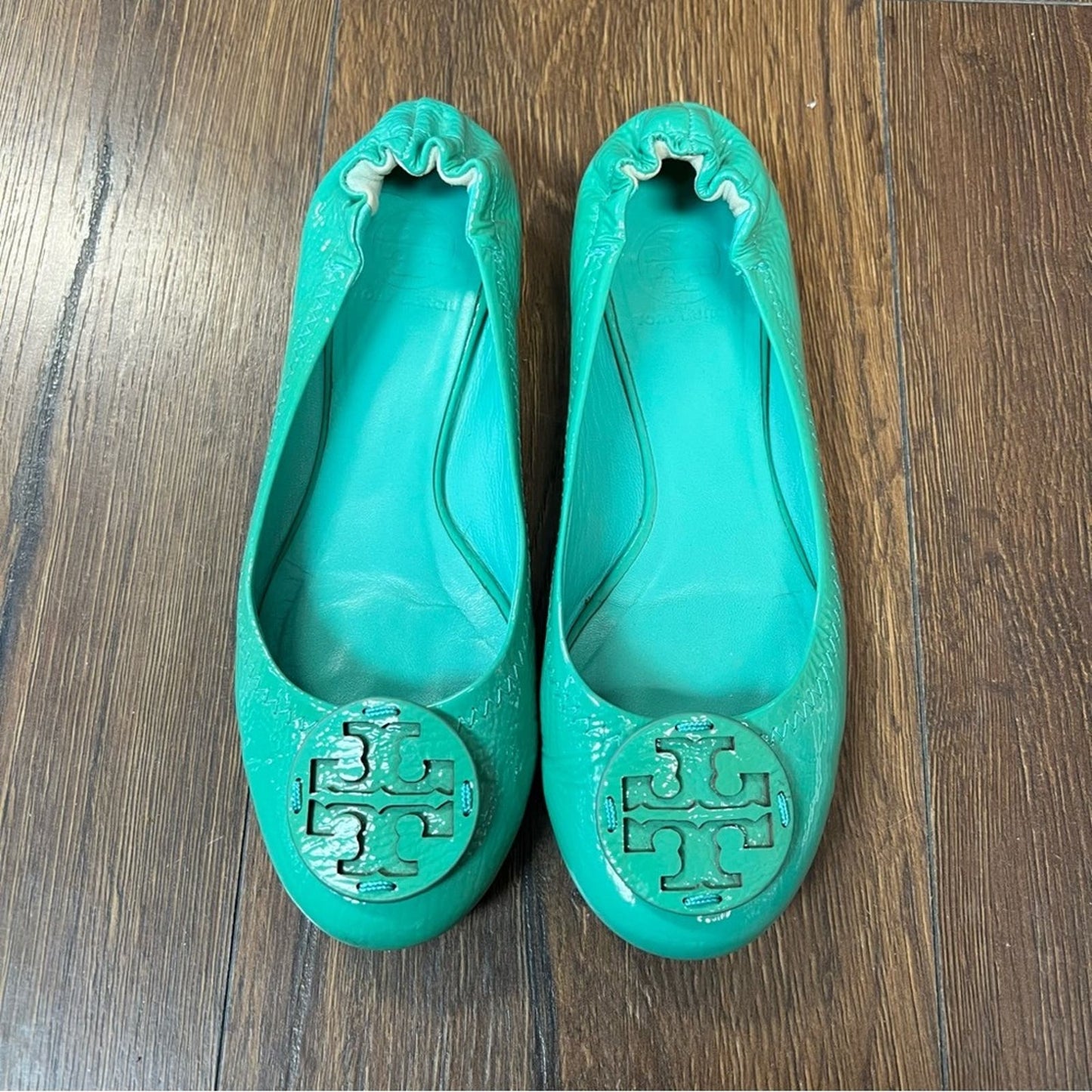 Tory Burch Reva textured-patent leather ballet flats SZ 7