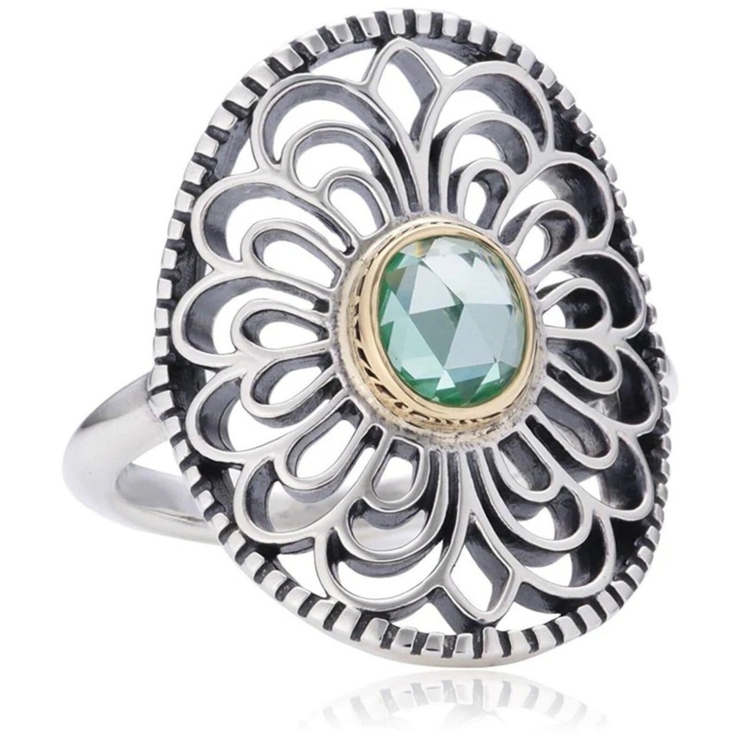 Pandora Vintage Allure 14K Gold & Green Spinel Ring SZ 5.25