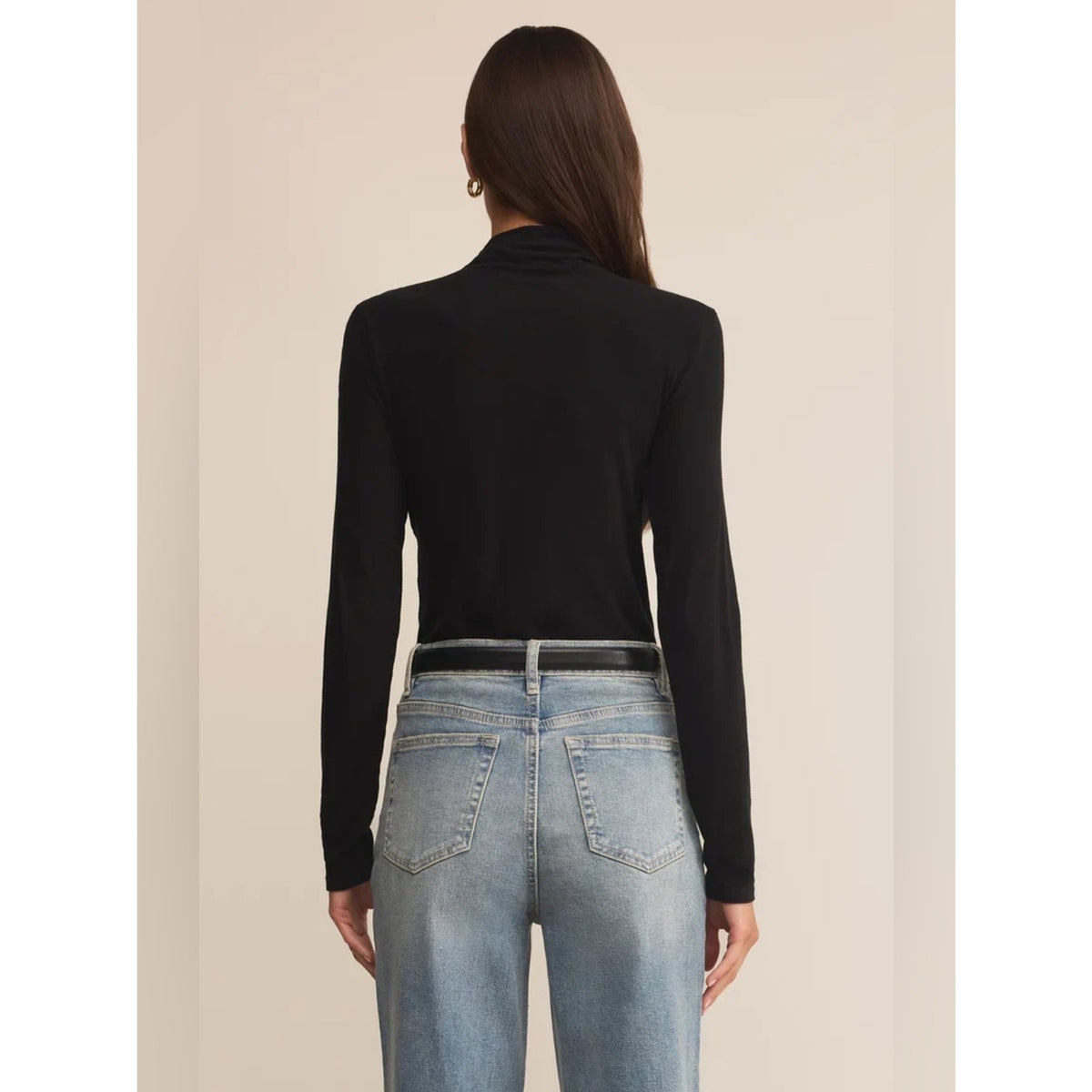 🆕 Z Supply Lira Black Long-Sleeve Mock Neck Top NWT SZ MED