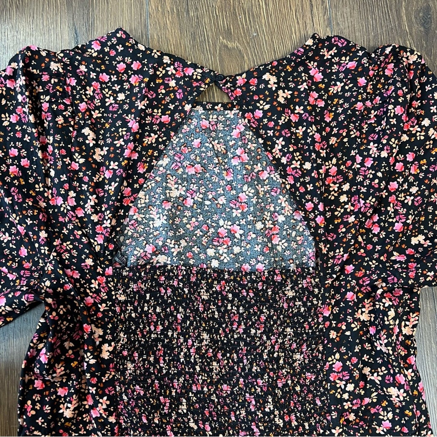 Old navy fit and flare puff sleeve black ditsy floral dress SZ LG