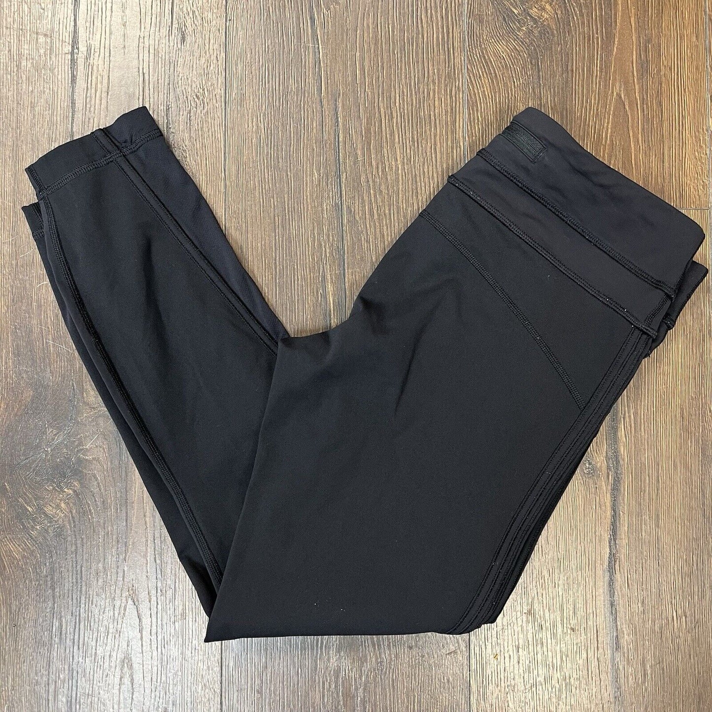 Lululemon Crops Leggings 2 Run Inspire II Pocket Solid Black Mesh Panel SZ 8