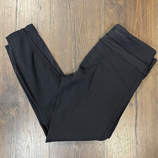 Lululemon Crops Leggings 2 Run Inspire II Pocket Solid Black Mesh Panel SZ 8