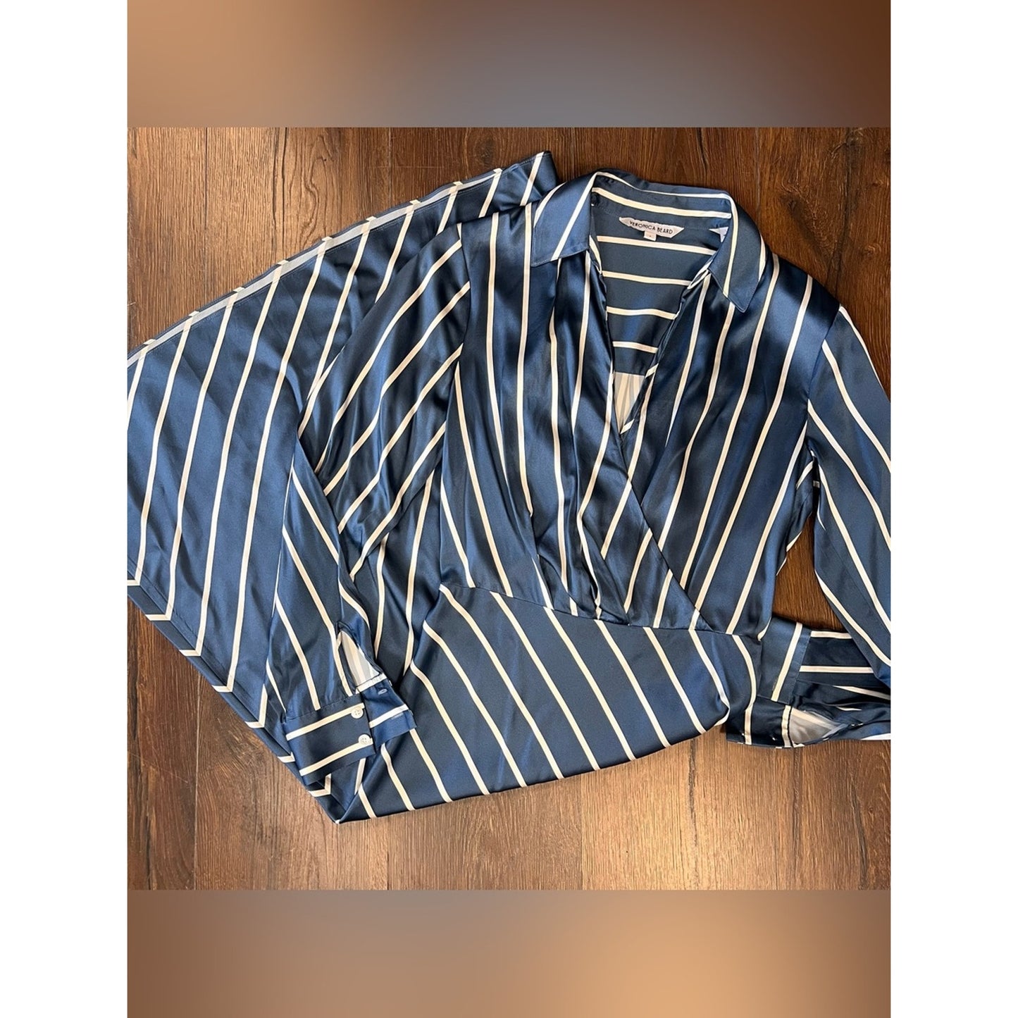 Veronica Beard Otis Striped Silk-Blend Satin Midi Dress SZ 4