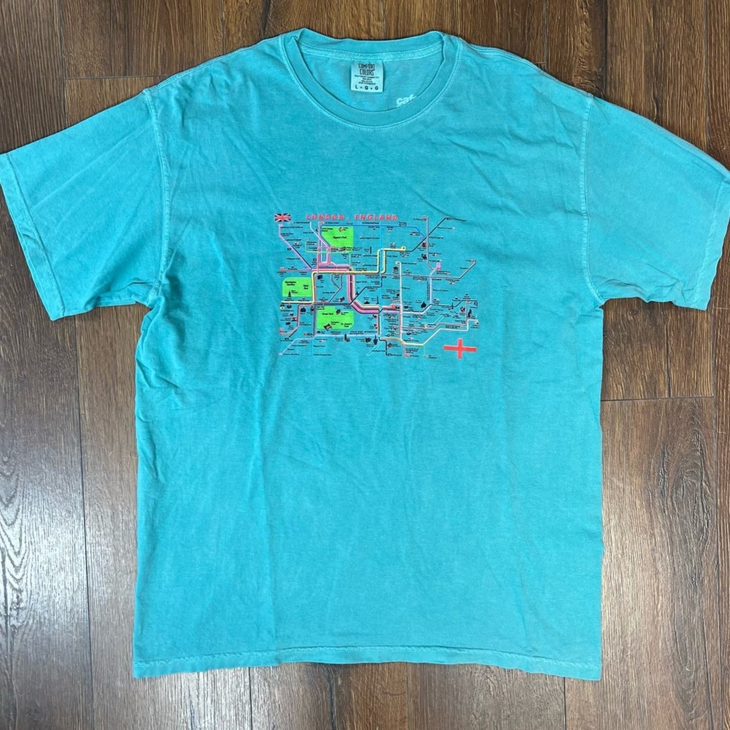 Men’s Comfort Colors teal London tee SZ LG