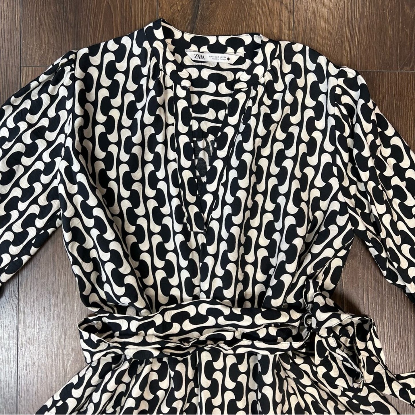 ZARA The Paula Dress, Black/White Geometric Print SZ SM