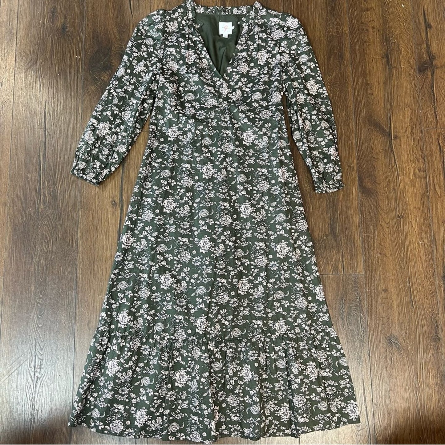 The Nines By Hatch 3/4 Sleeve Olive Green Floral Maternity Dress SZ XS