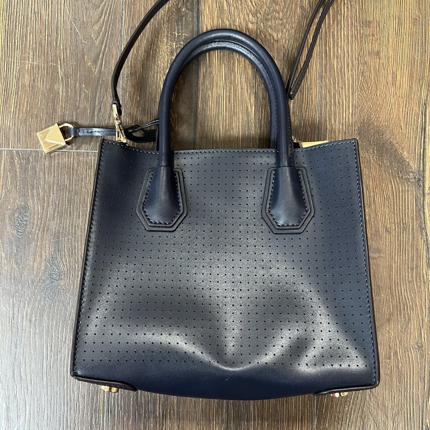 Michael Kors Mercer Perforated Leather Crossbody Bag-Navy