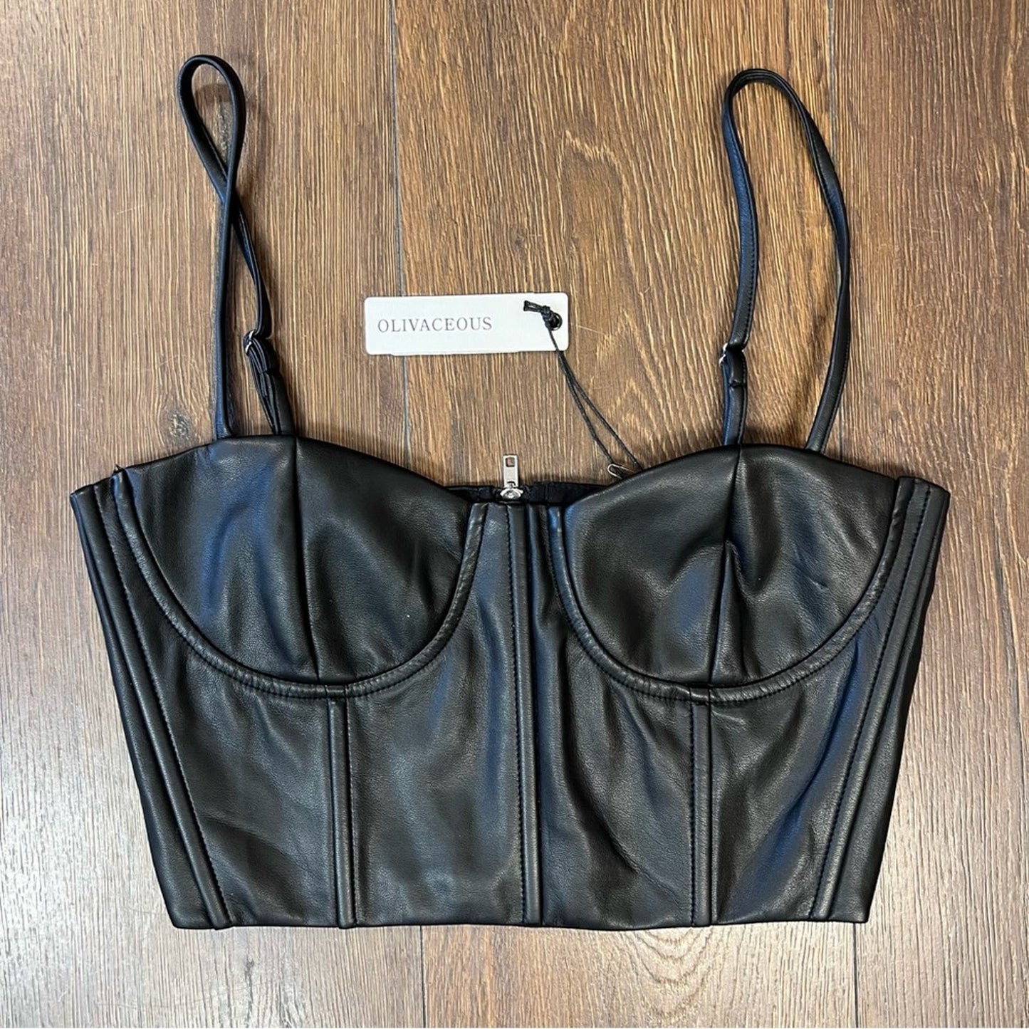 🆕 Olivaceous faux leather bralette SZ MED