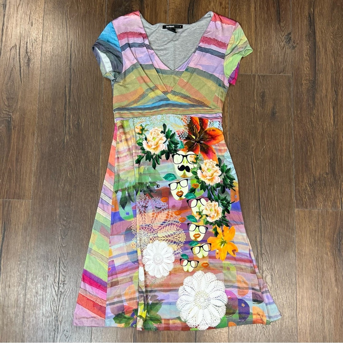 Desigual Women’s Striped Tutti Frutti Dress SZ SM