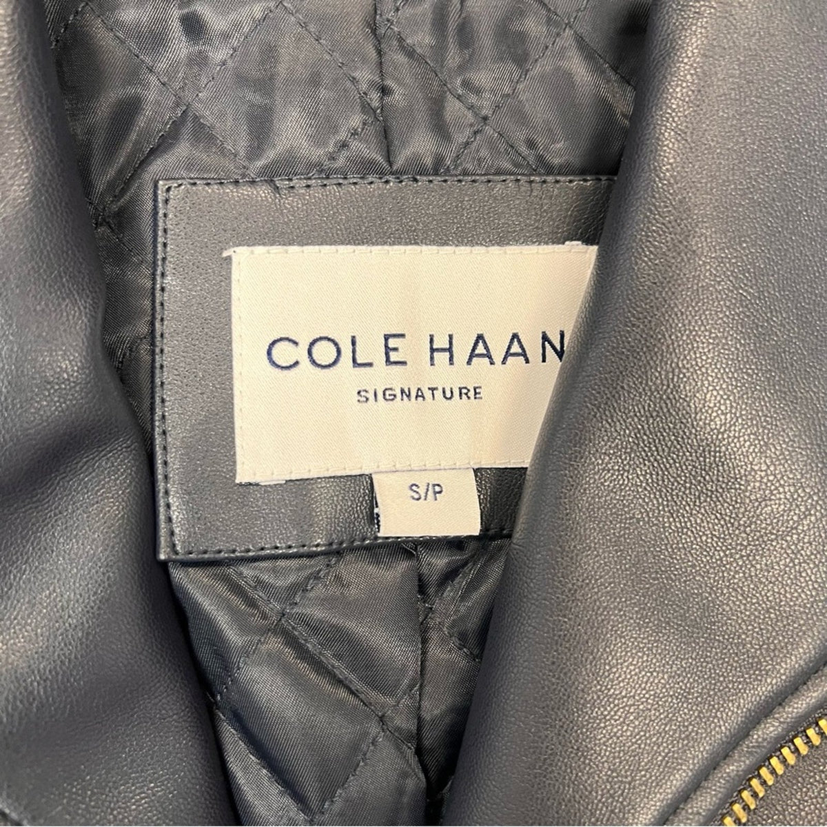 Cole Haan Navy Wing Collar Faux Leather Leather‎ Jacket SZ SM