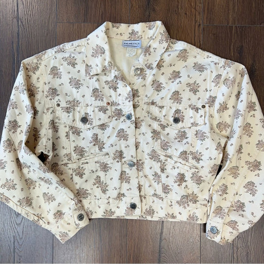 Palmetto’s vintage ivory floral denim jacket SZ SM