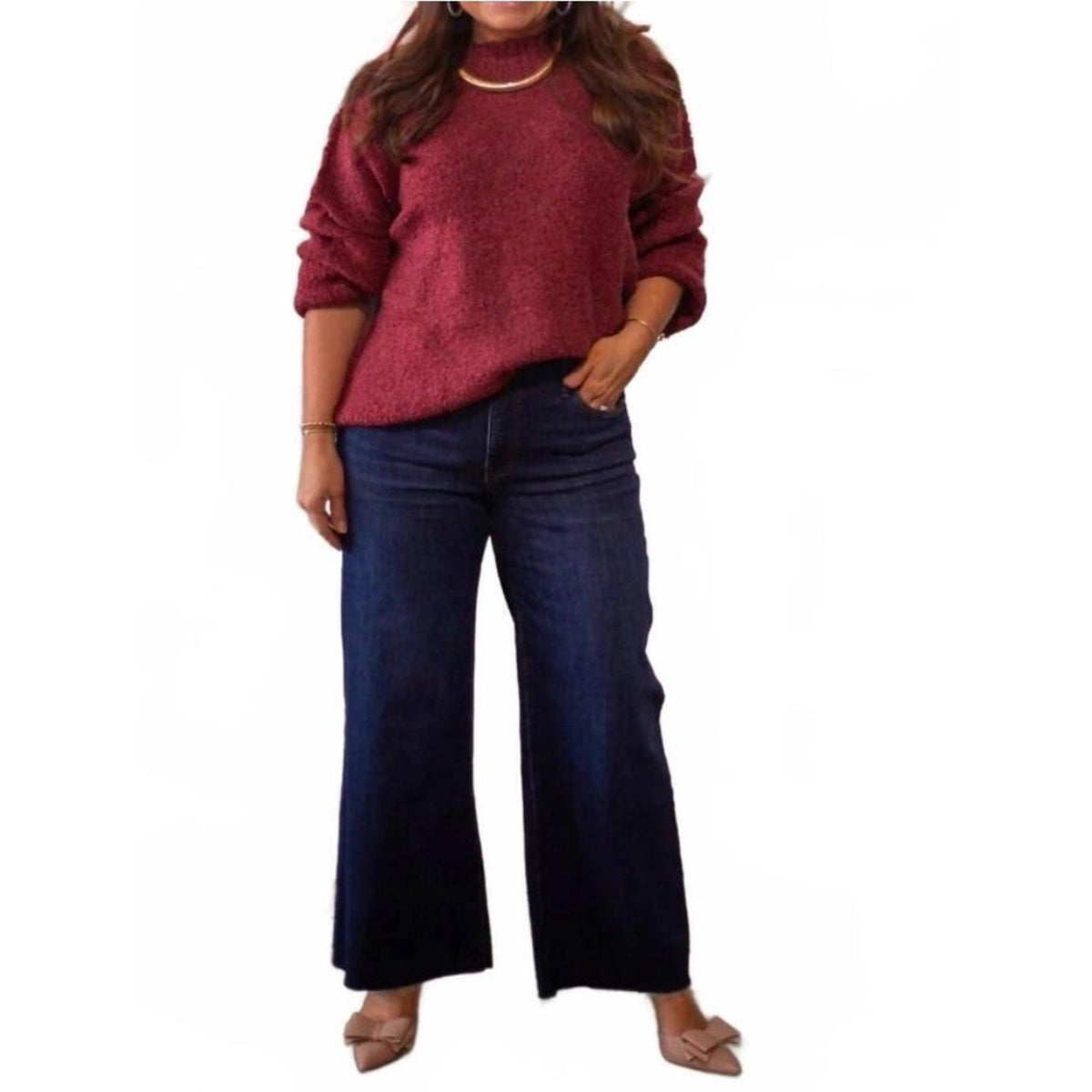 🆕 ELAN Boucle Crewneck Sweater In Plum NWT SZ MED