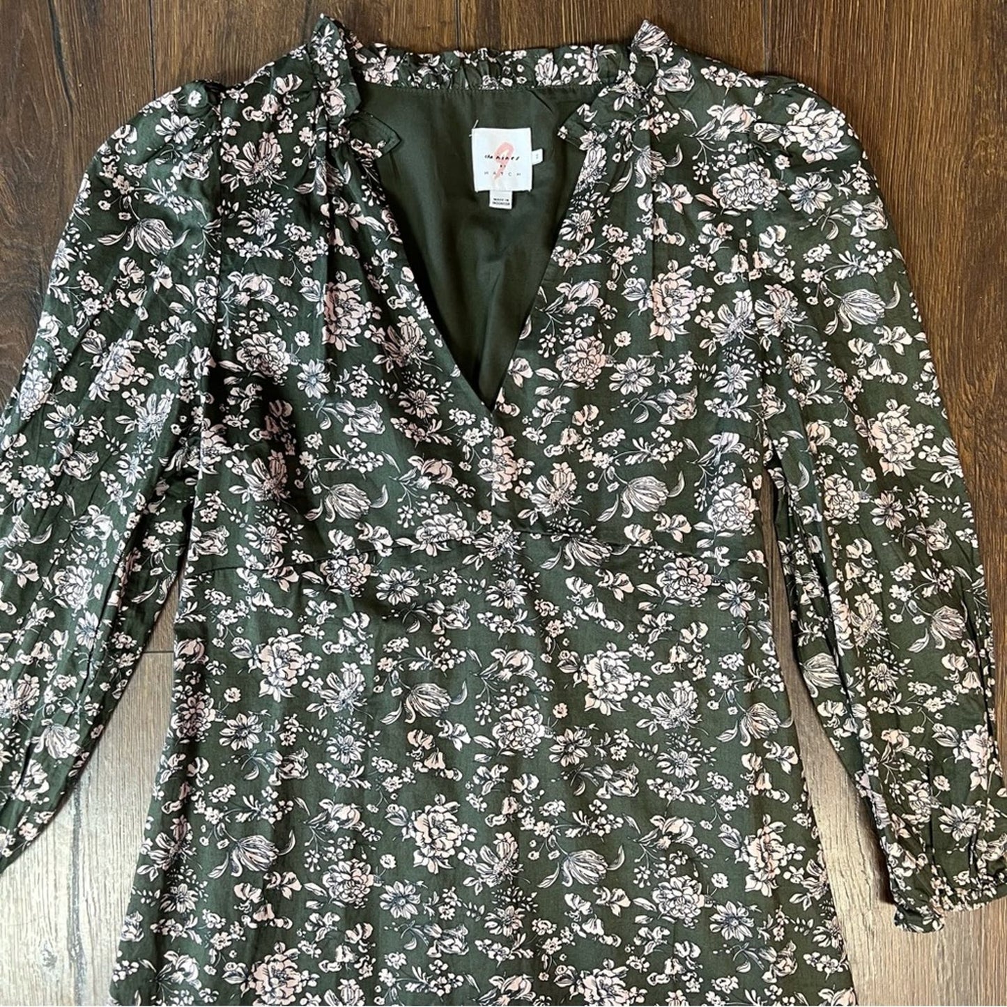 The Nines By Hatch 3/4 Sleeve Olive Green Floral Maternity Dress SZ XS