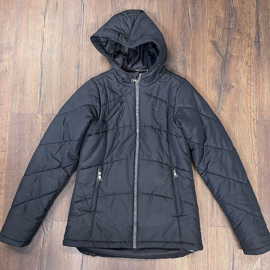Under Armour Semi fitted black puffer Coat With Hood SZ MED