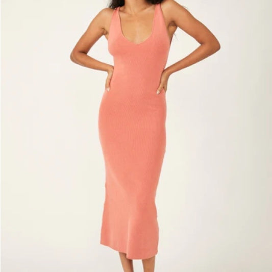 🆕‎ Free People Sweater Midi Coral Dress NWT SZ LG