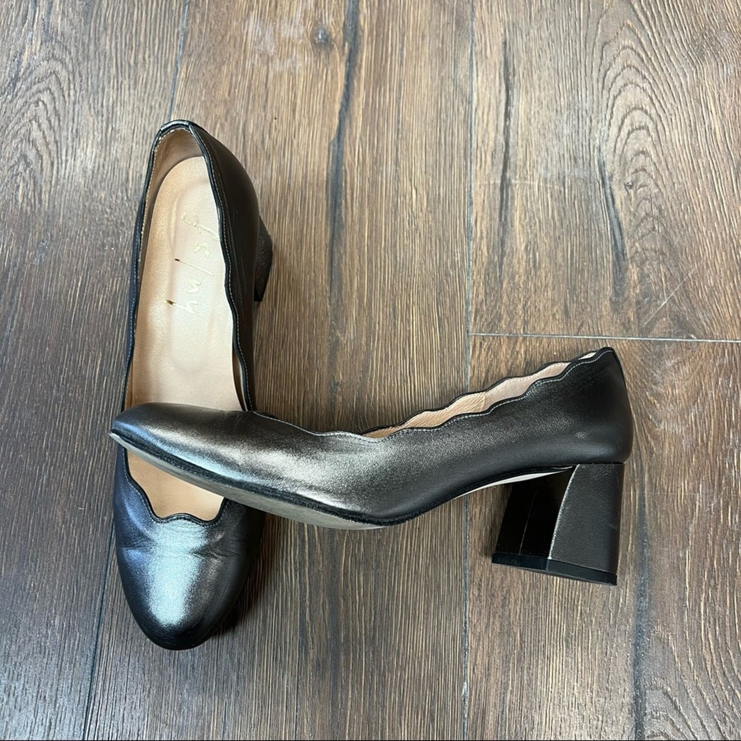 French sole FS/NY metallic gray Leather Upper wave heel Size 8