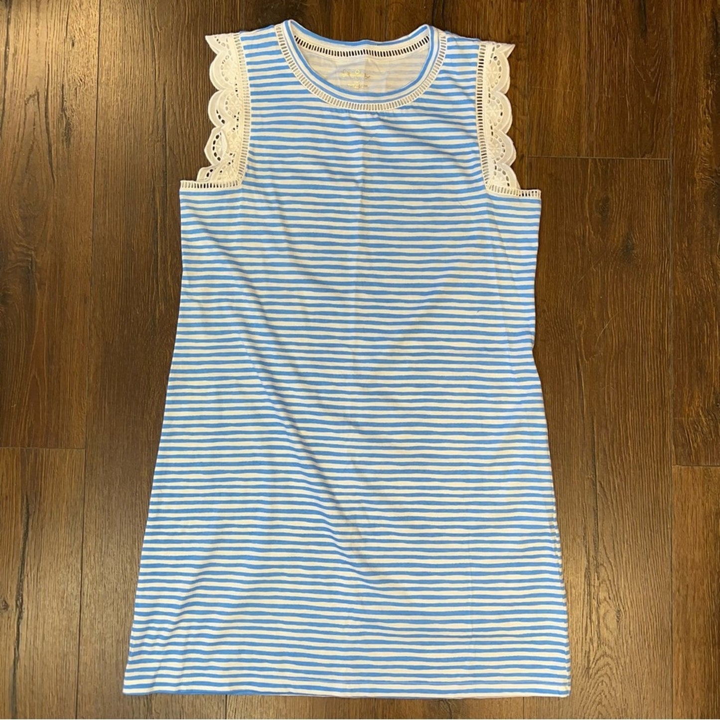 Lilly Pulitzer Zanzibar Blue White Lace Beach Happy Stripe Agee Dress SZ MED