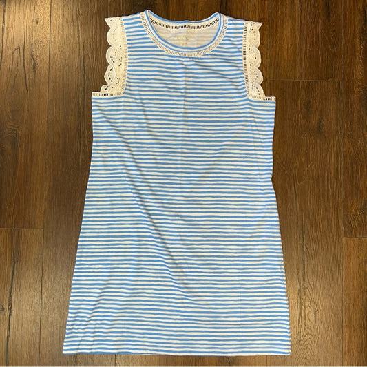 Lilly Pulitzer Zanzibar Blue White Lace Beach Happy Stripe Agee Dress SZ MED