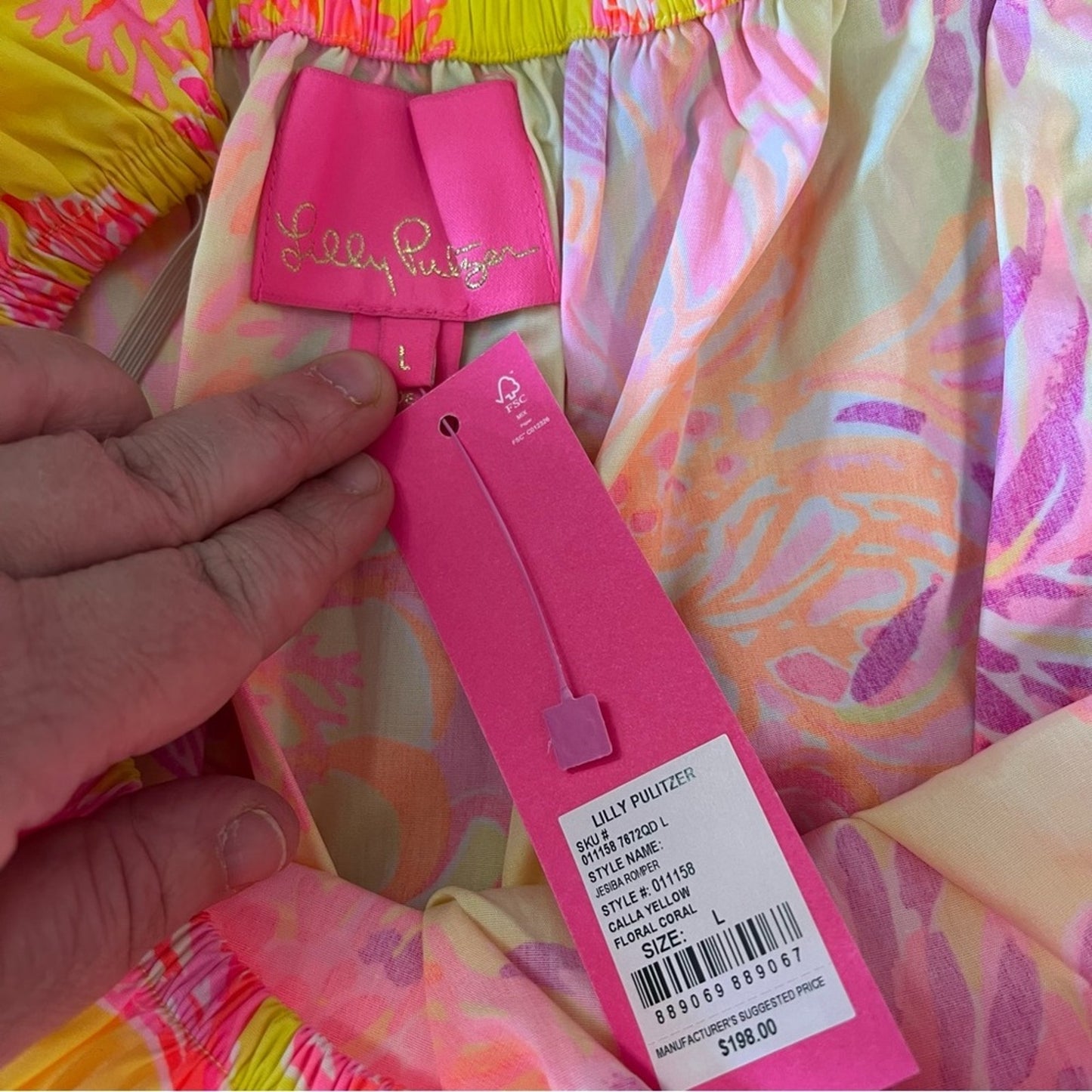 🆕 Lilly Pulitzer Jesiba Off-The-Shoulder Romper Calla Yellow Floral Coral SZ LG
