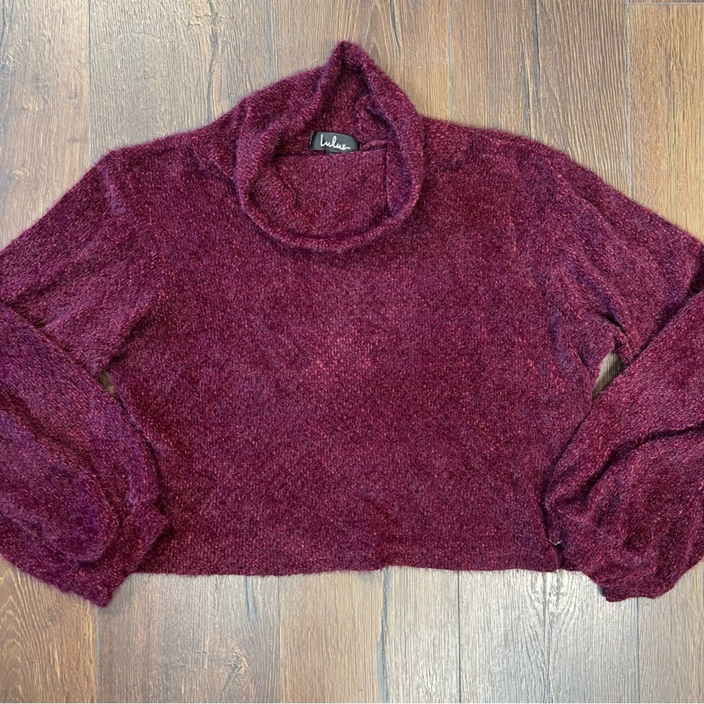 Lulu’s Avrina Wine Red Knit Turtleneck Cropped Sweater Top SZ XL