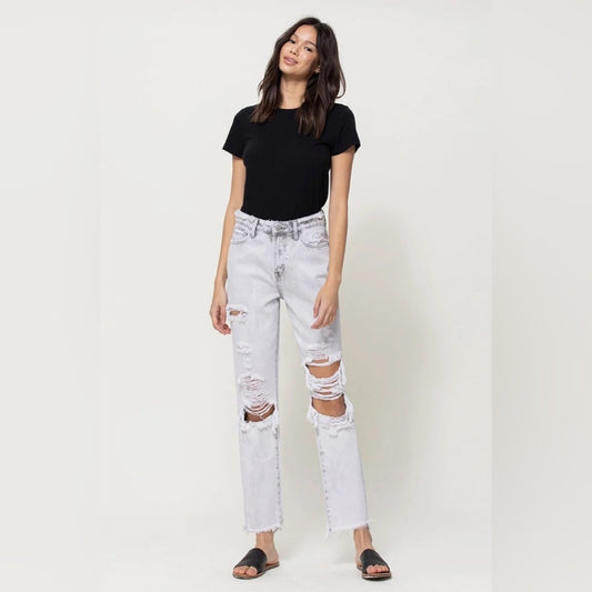 🆕 Vervet Gray Distressed Rigid Mom Jeans SZ 29/8