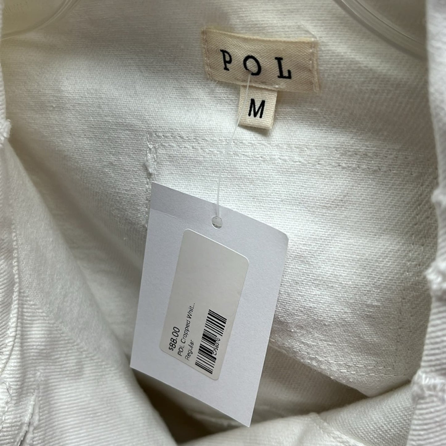 🆕 POL Ivory Cropped Distressed Raw Edge Front Pockets Denim Jacket SZ MED