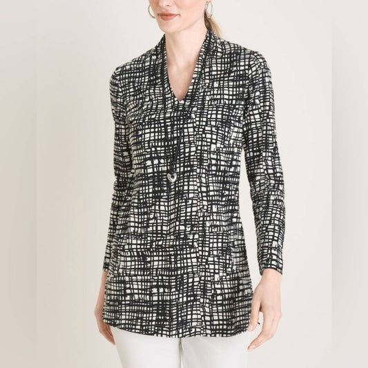 Polished Criss-Cross Print Pima Cotton Tunic SZ 2/LG