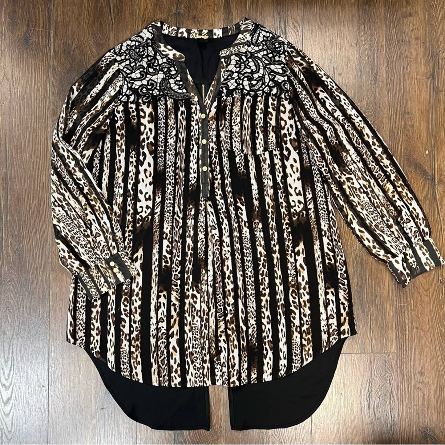 Chicos BLACK LABEL Mixed-Print Zip Back Blouse SZ 2/LG