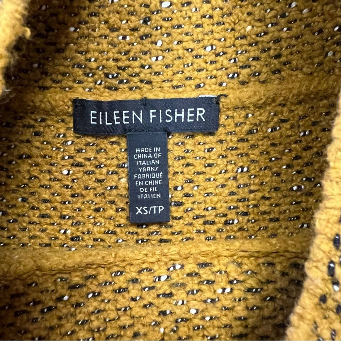 Eileen fisher tweed mock neck mustard sweater SZ XS