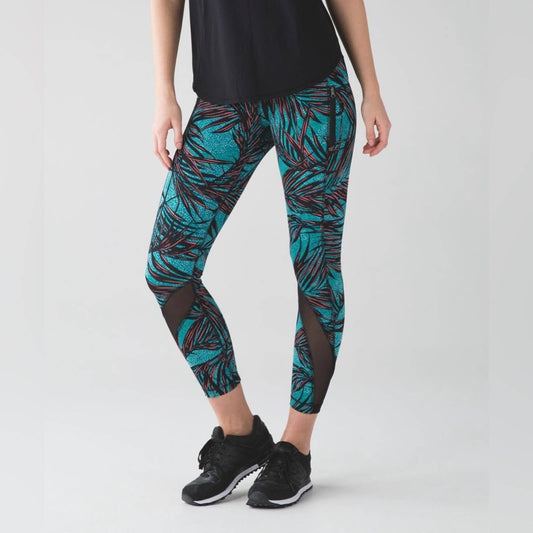 Lululemon Inspire Tight II Palm Lace Tofino Teal Multi SZ 8