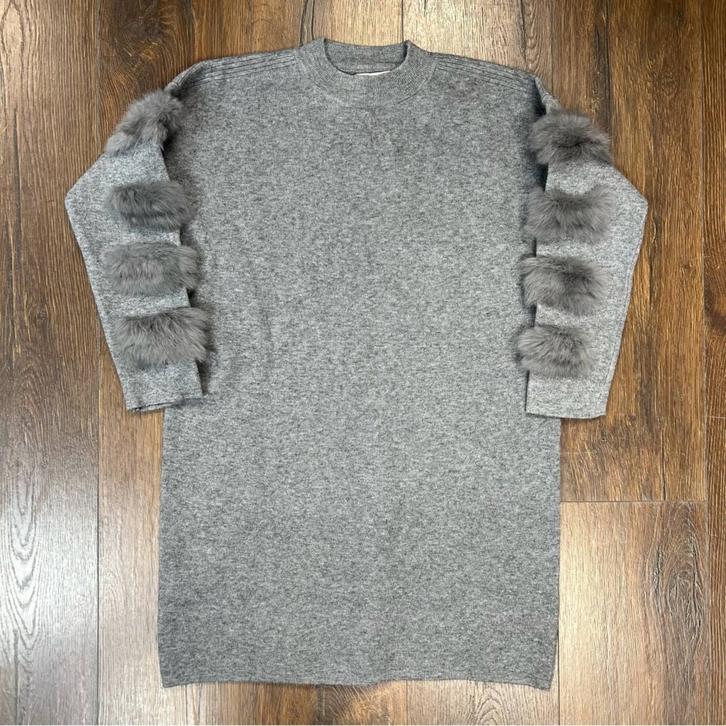 Joy Joy Female Hairy Fur Splicing Long Sleeve Warm Fluffy Sweater dress SZ SM