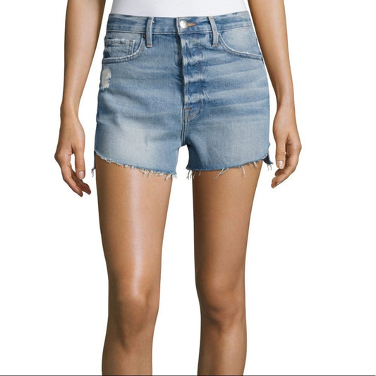 FRAME Denim Le Original High-Rise Denim Shorts with Tulip Hem, Chloe SZ 26/2