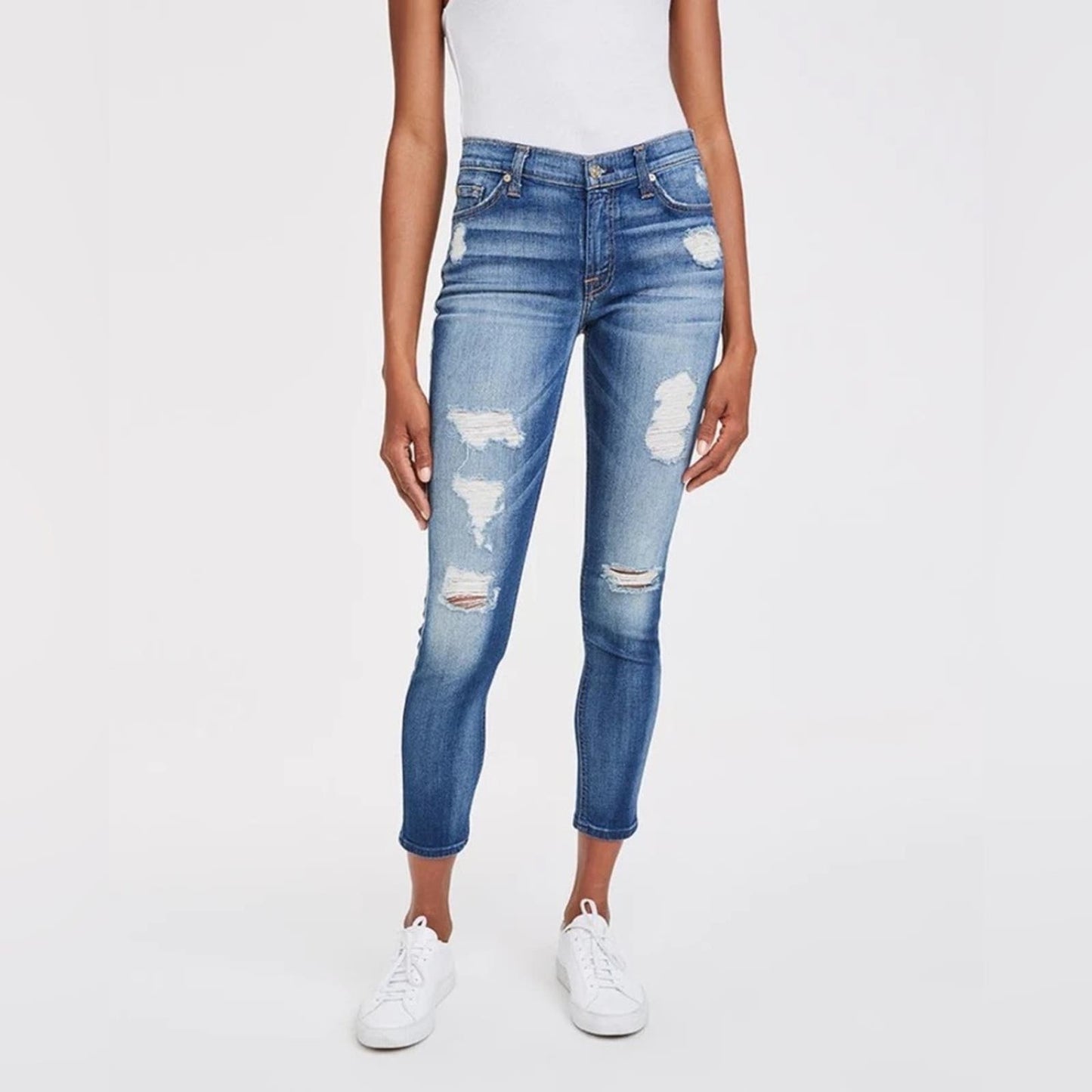 🆕 7 for all Mankind ANKLE SKINNY IN DISTRESSED AUTHENTIC LIGHT SZ 32/12