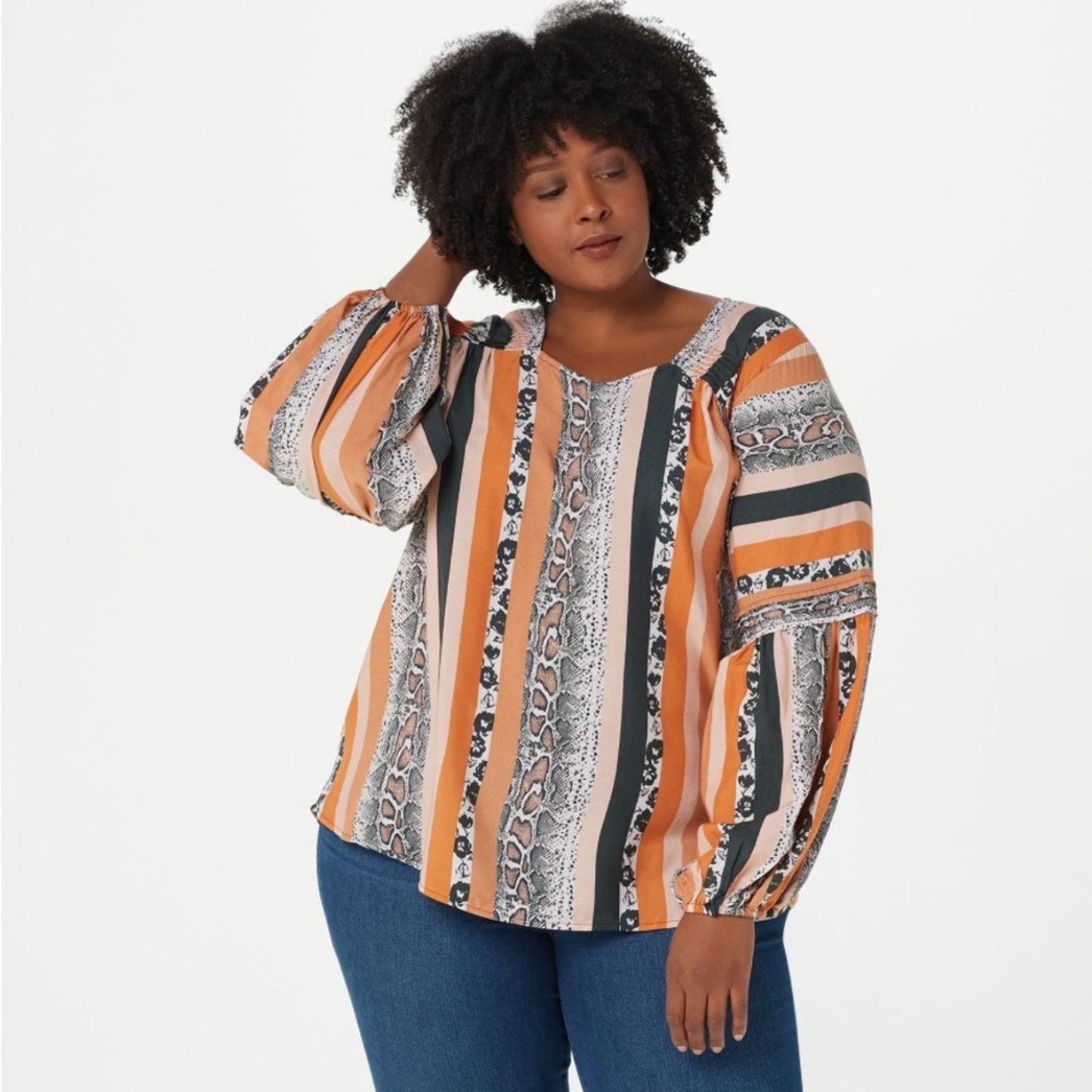 🆕 Tolani Collection Blouson-Sleeve Printed Top SZ MED