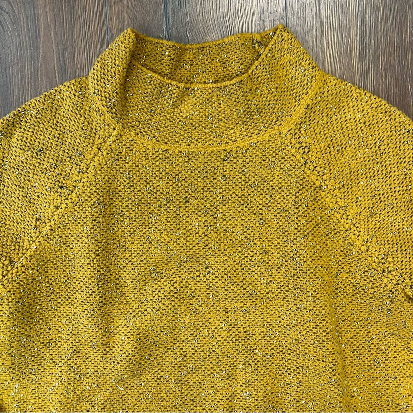 Eileen fisher tweed mock neck mustard sweater SZ XS