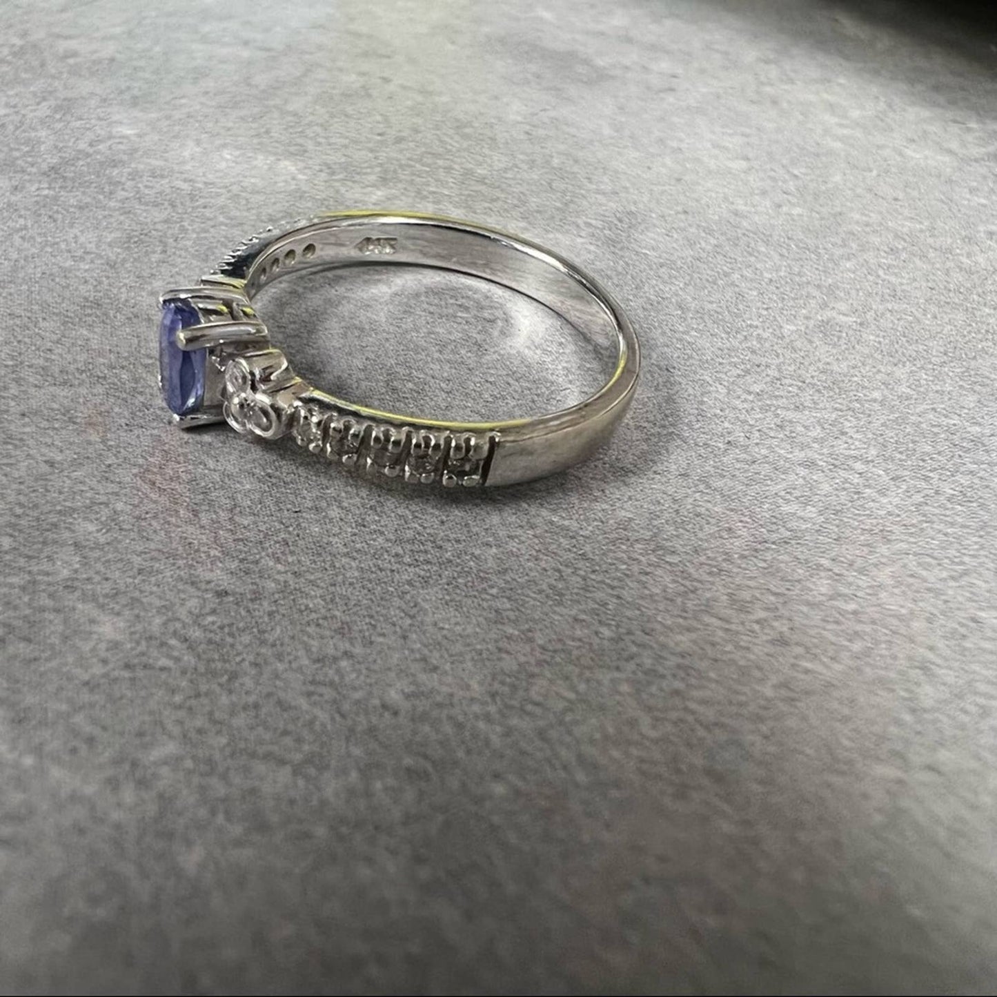 14kt white gold oval tanzanite ring with diamonds