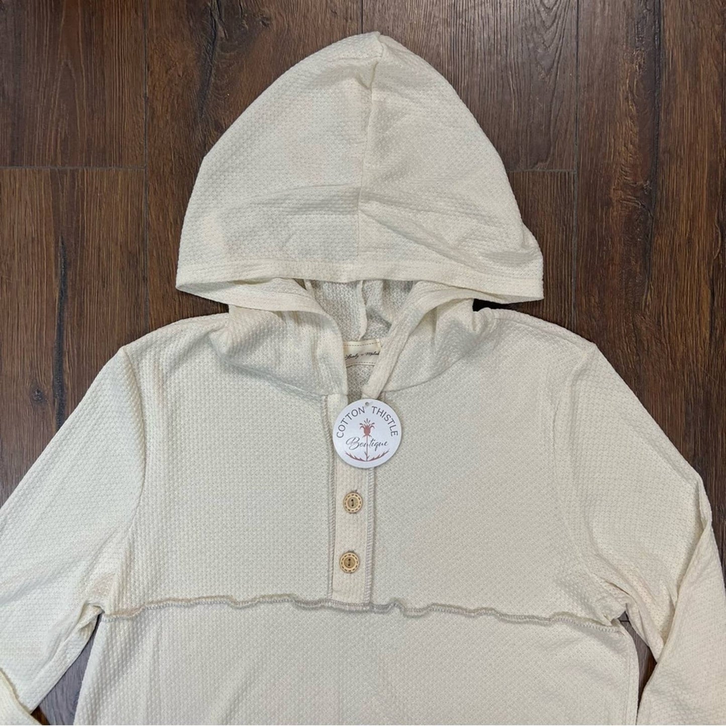 🆕 Lovely Melody Impressed Ivory Thermal Hoodie SZ LG