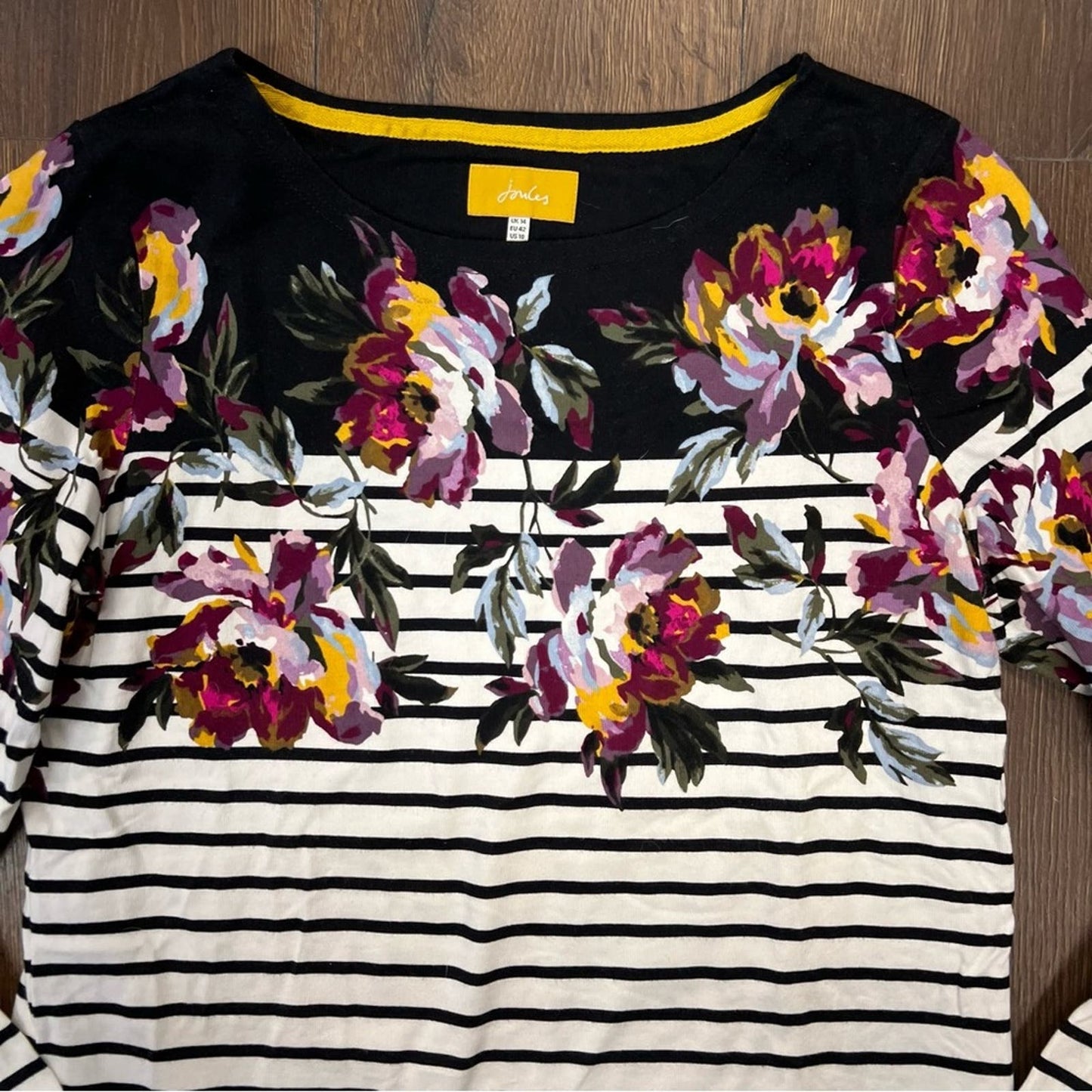Joules Women's Harbour Peony Print Top - Black/White SZ 10