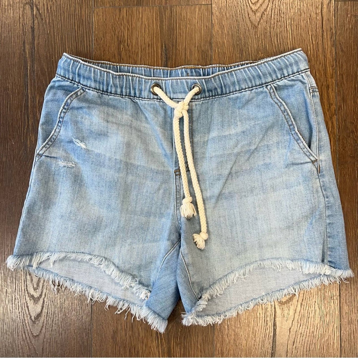 AERIE Distressed Frayed Hem Drawstring Waist Boyfriend Jean Shorts Size SM