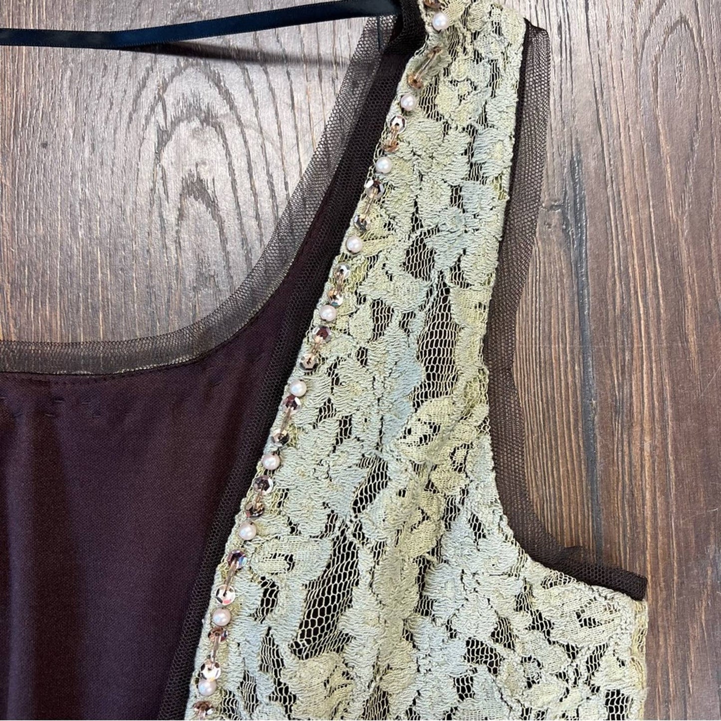 Ryu brown & orange pleated lace dress SZ LG