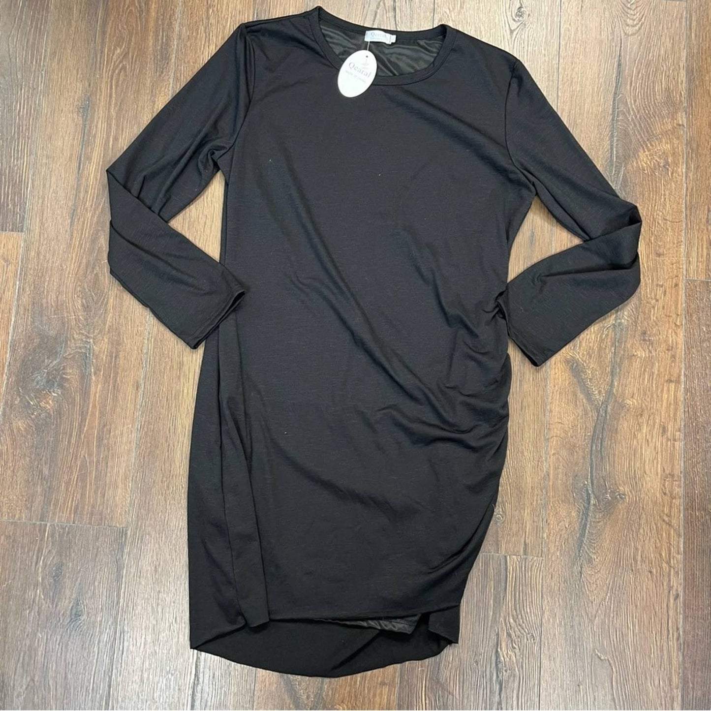 🆕 Qearal Ruched Bodycon Casual Long Sleeve Mini T-Shirt Dress SZ LG