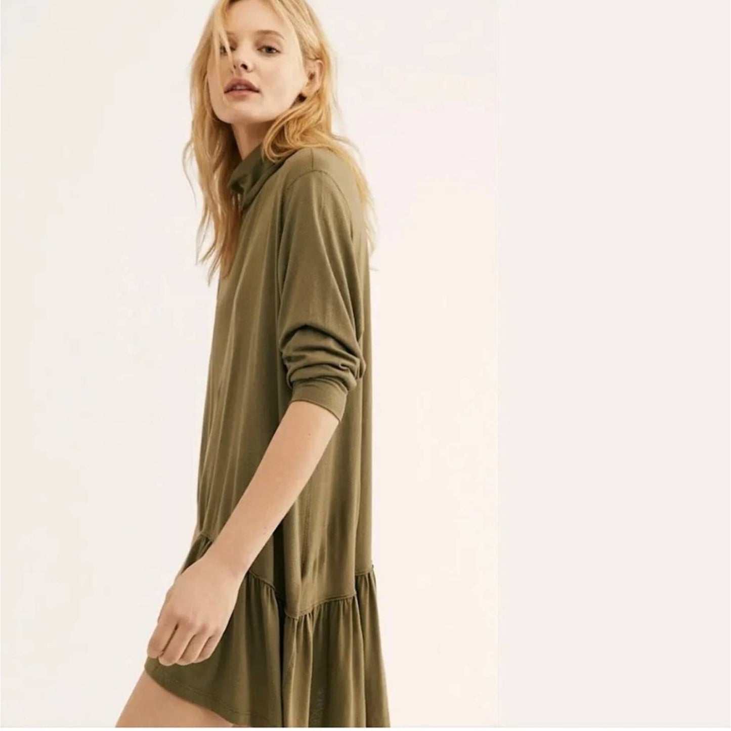 Free People High Neck Ruffle Mia Tunic Top Mini Dress SZ SM