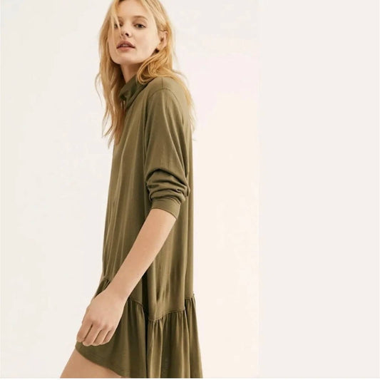Free People High Neck Ruffle Mia Tunic Top Mini Dress SZ SM