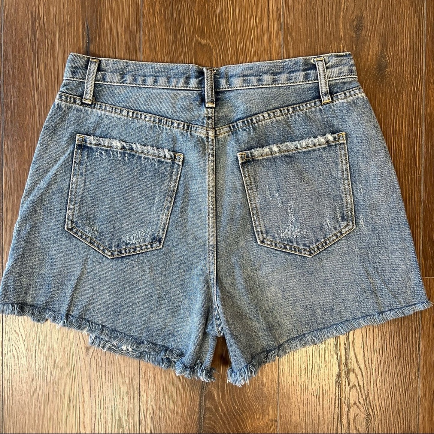 By together Button fly distressed side slit frayed raw hem denim shorts SZ LG