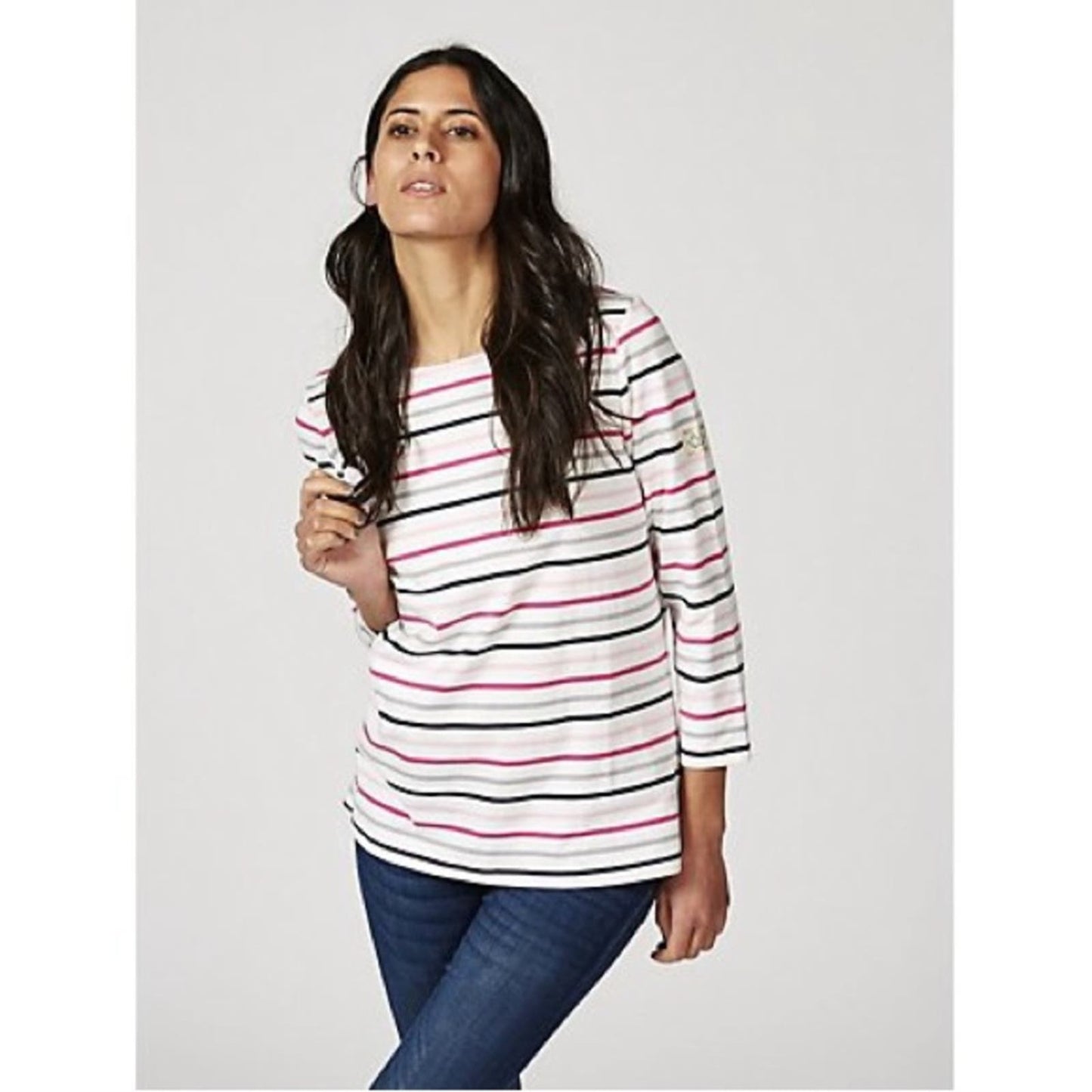 Joules Striped Harbour Top with 3/4 Sleeve SZ 10