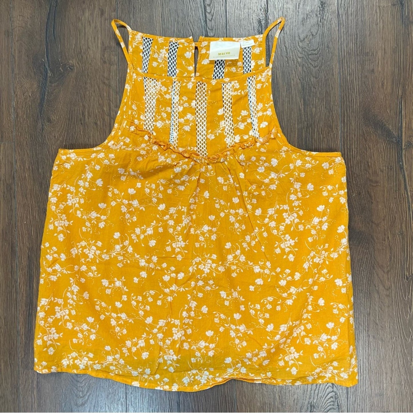 Anthropologie Maeve Martell Floral Yellow Tank Top SZ LG